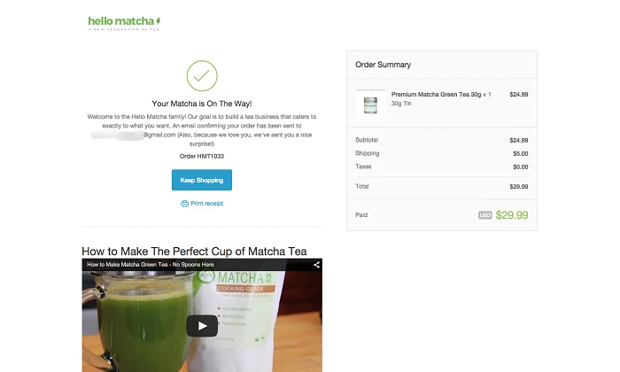Image showing personalized recommendation for product on a thank you page