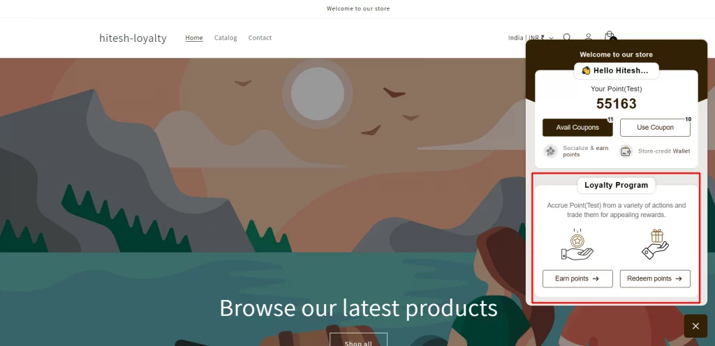 Result of best Shopify loyalty program with earn and redeem points 