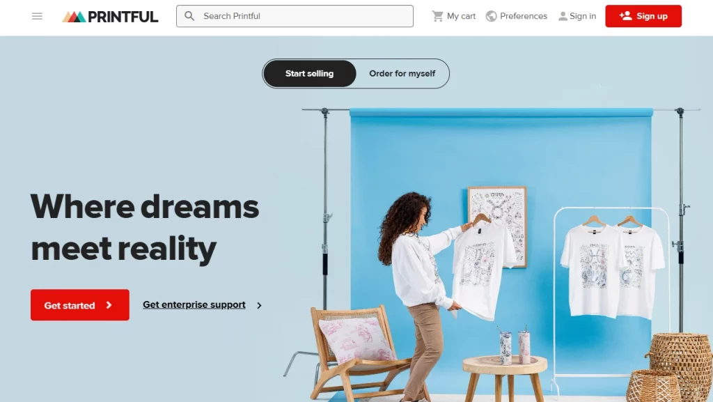 Printful, an example of dropshipping clothing supplier. 