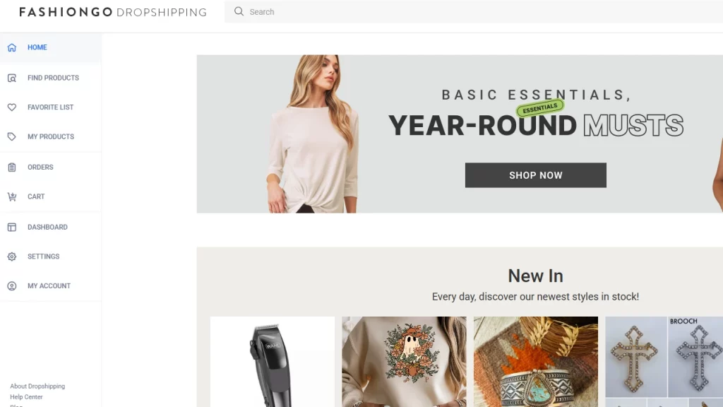 FashionGo, an example of a dropshipping clothing supplier. 