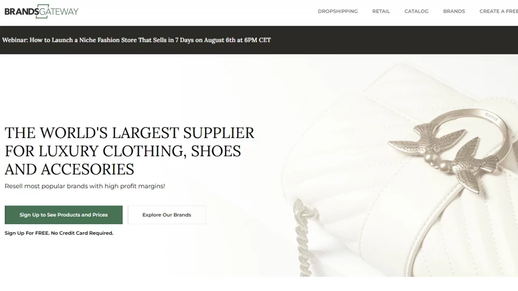 Brands Gateway, an example of a dropshipping clothing supplier. 