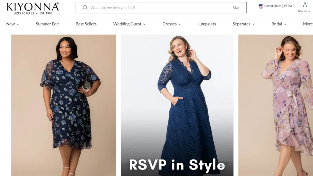 Kiyonna, an example of a dropshipping clothing supplier. 