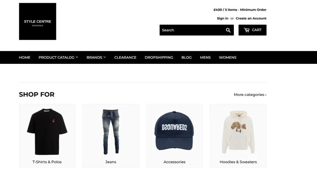 Style Centre, an example of a dropshipping clothing supplier. 