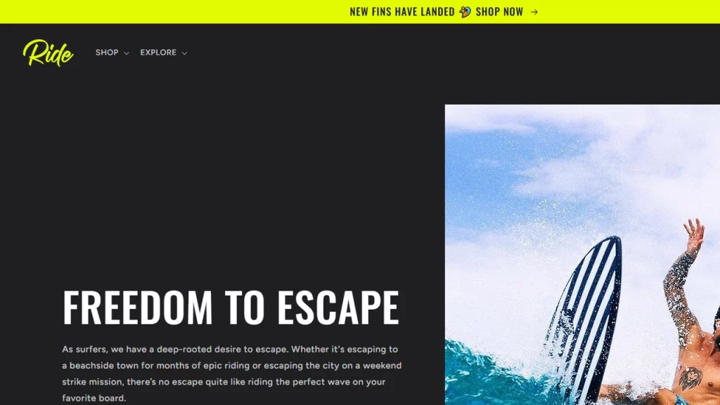 Demo page of Ride Shopify Theme