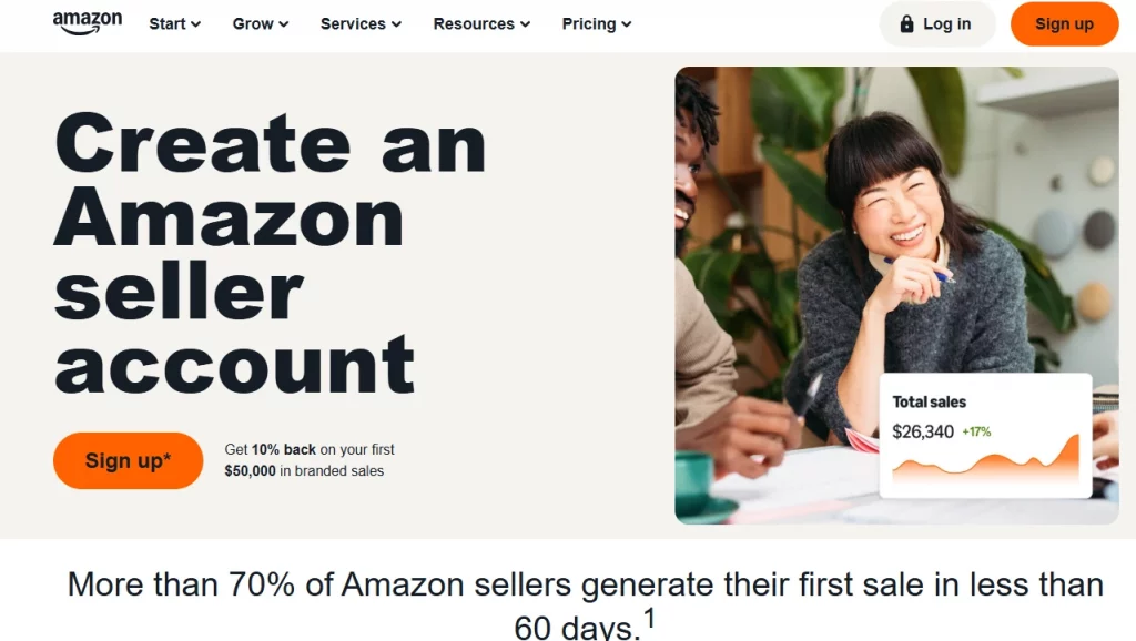 Homepage of the Amazon Seller Central