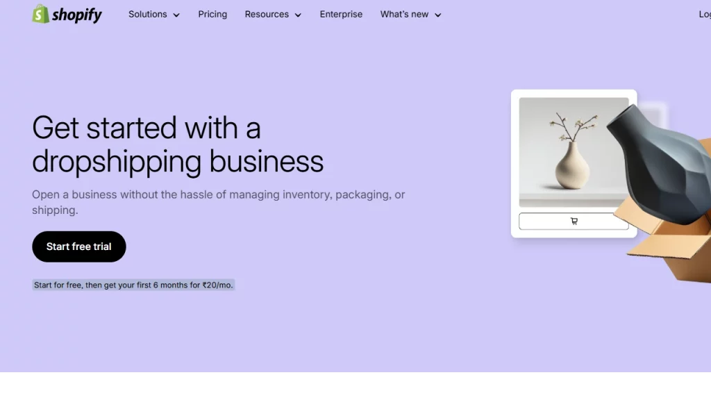 Homepage of Shopify dropshipping solutions.