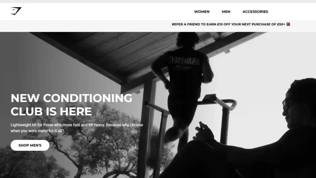 Homepage of Gymshark, one of the top Shopify brands. 
