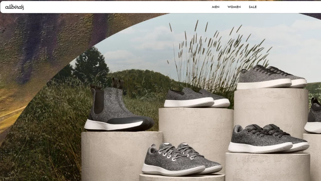 Homepage of Allbirds, one of the top Shopify brands. 