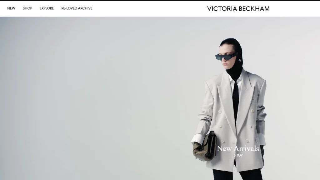 Homepage of Victoria Beckham, one of the top Shopify brands. 