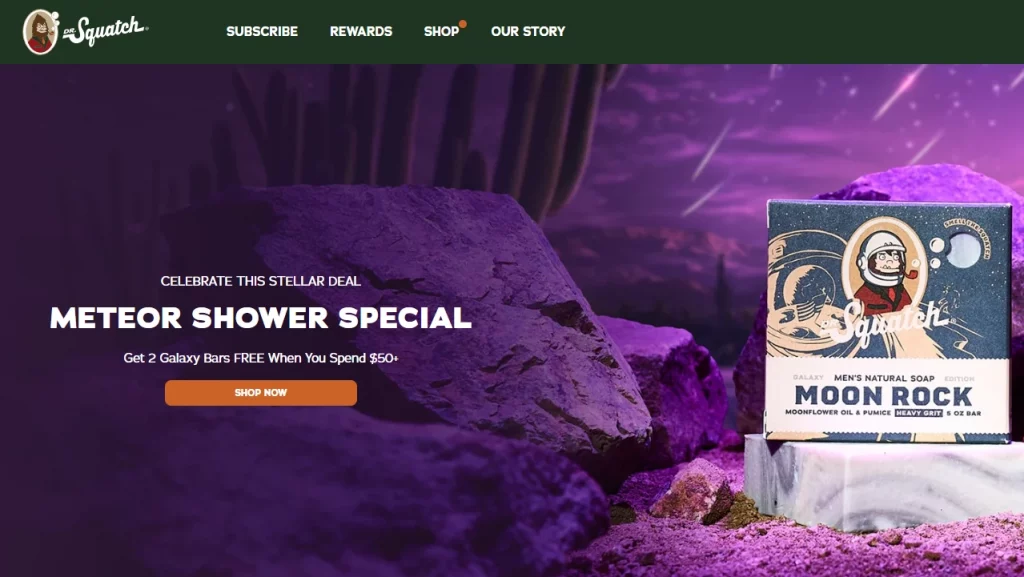 Homepage of Dr Squatch, one of the top Shopify brands. 