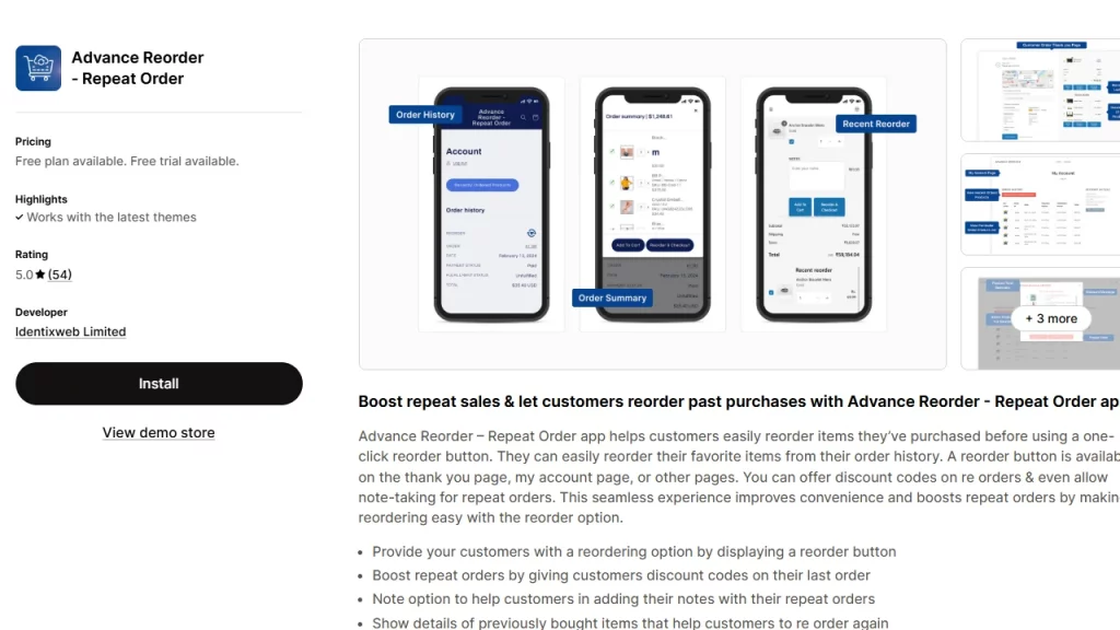 Shopify app homepage of Advance Reorder, one of the best Shopify apps.  