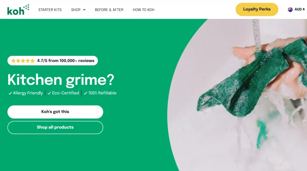Homepage of Koh, the brand using the Impact Shopify Theme. 