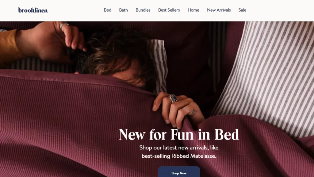 Homepage of Brooklinen, one of the Shopify Plus websites. 