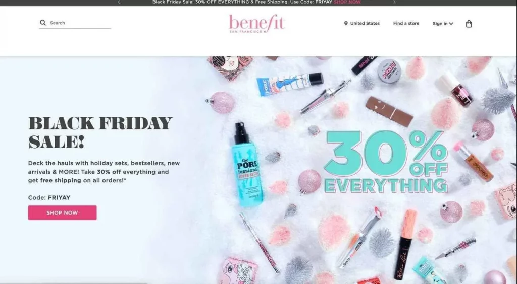 Optimized homepage for Benefit, the beauty brand. 