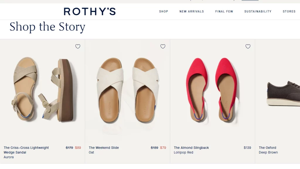 Rothy's footwear lookbook as seen in their store. 