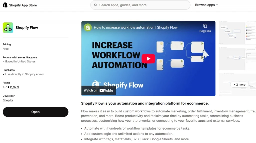 The Shopify app Shopify Flow is used for e-commerce fraud protection