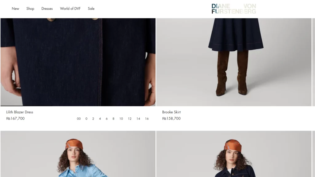 DVF, an example of a store using the Broadcast Shopify theme.