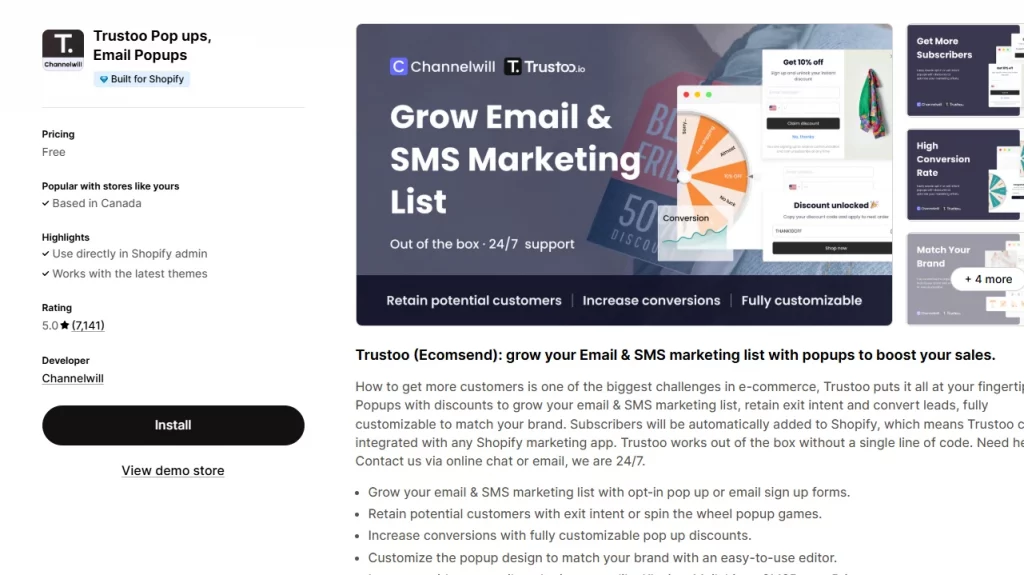Trustoo, a Shopify app used to make website pop ups. 