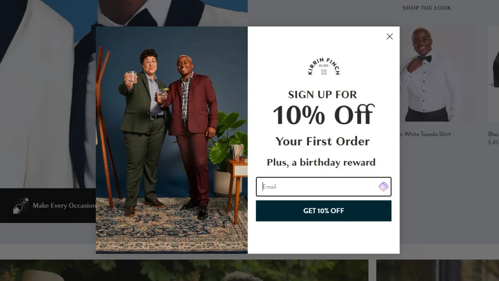 The design of a website pop up from Kirrin Finch.