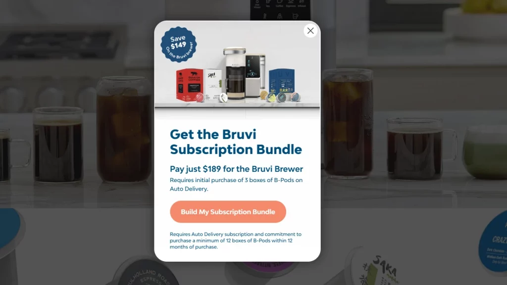 Bruvi's Shopify pop up as seen on their store. 