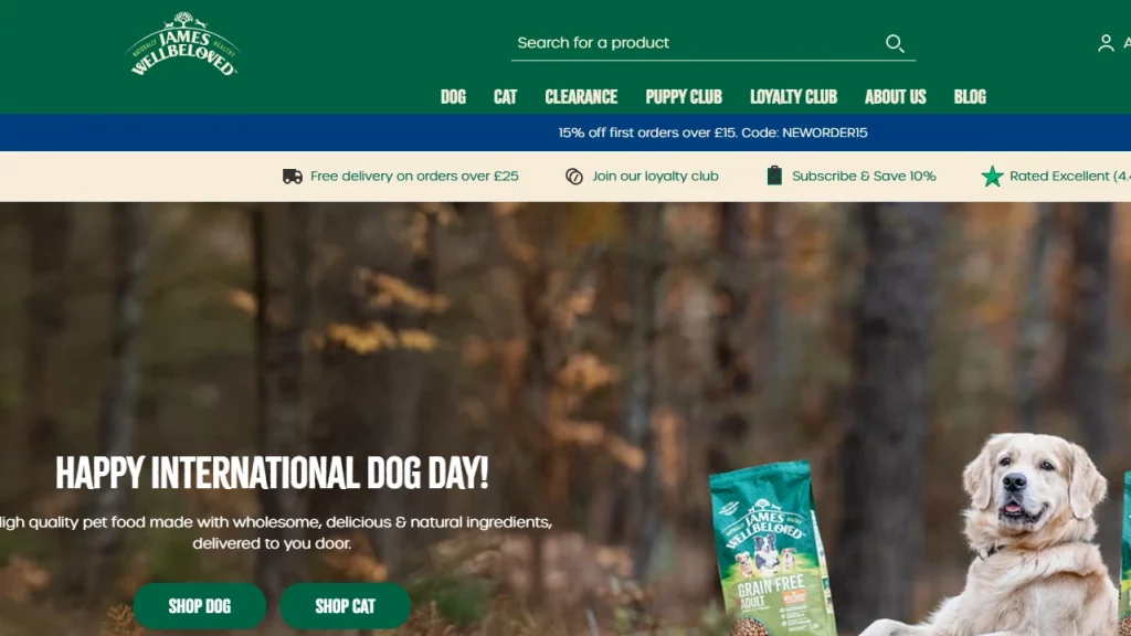 Well Beloved's homepage, one of the best Shopify pet stores. 