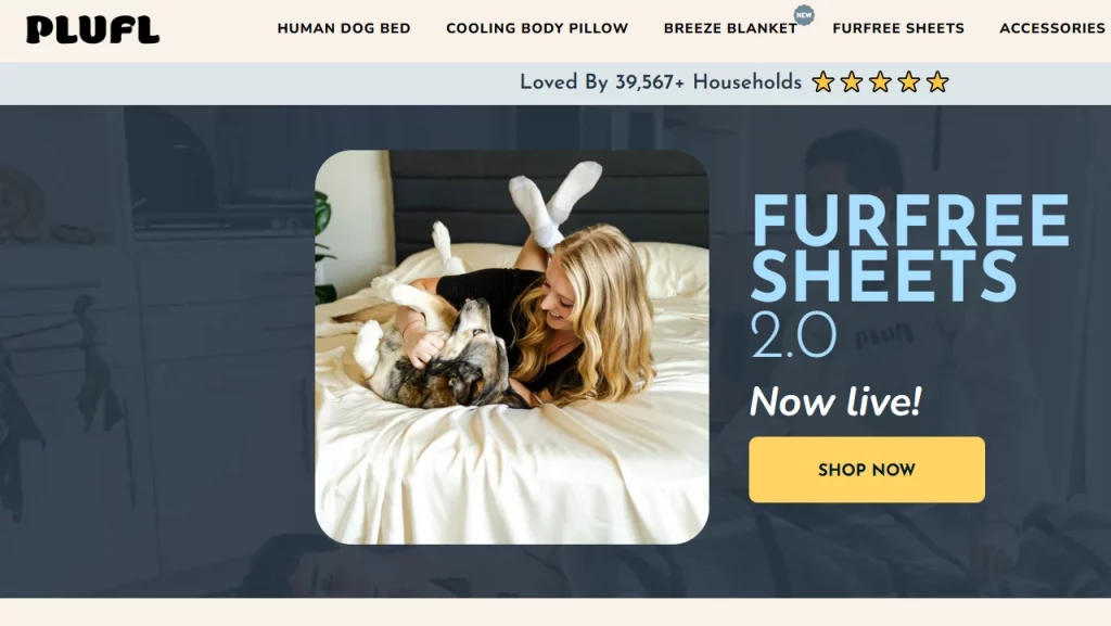 Homepage of Plufl, a Shopify pet store. 