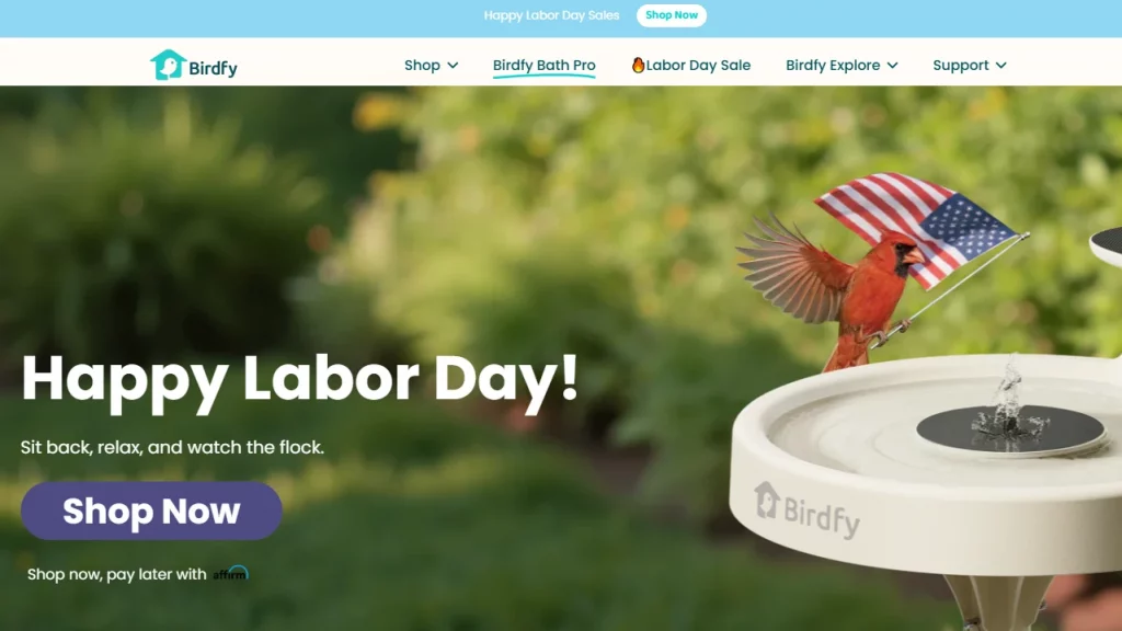 Homepage of Birdfly, a Shopify pet store. 