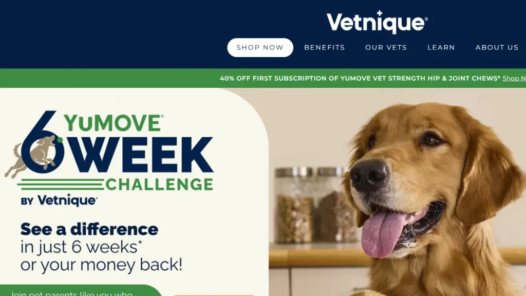 Homepage of Vetnique, a Shopify pet store. 