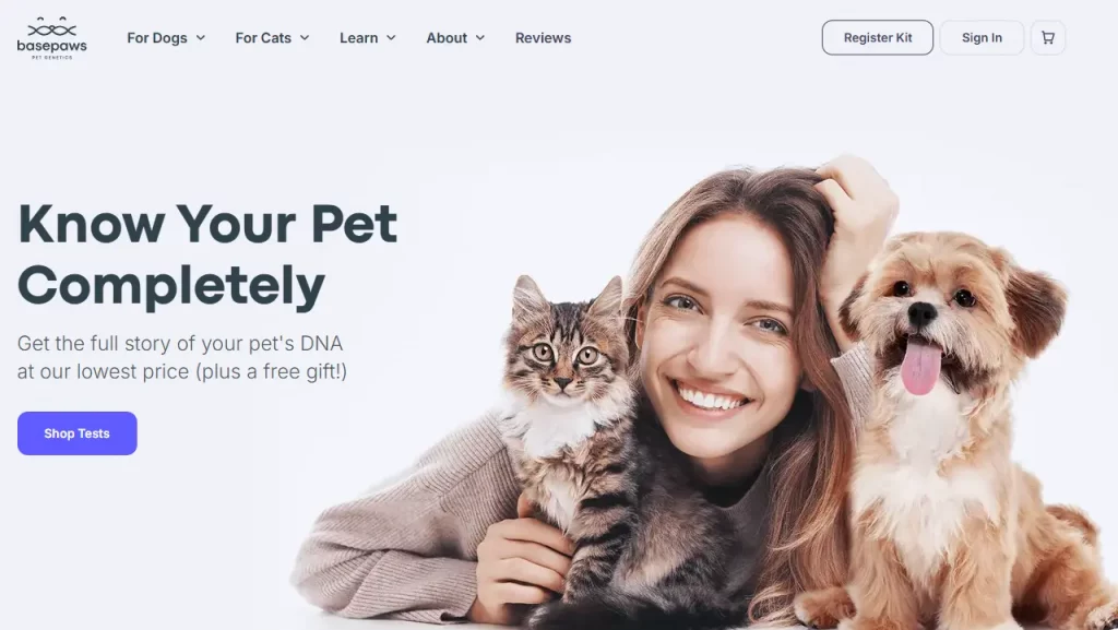 Base Paw's homepage, one of the best Shopify pet stores. 