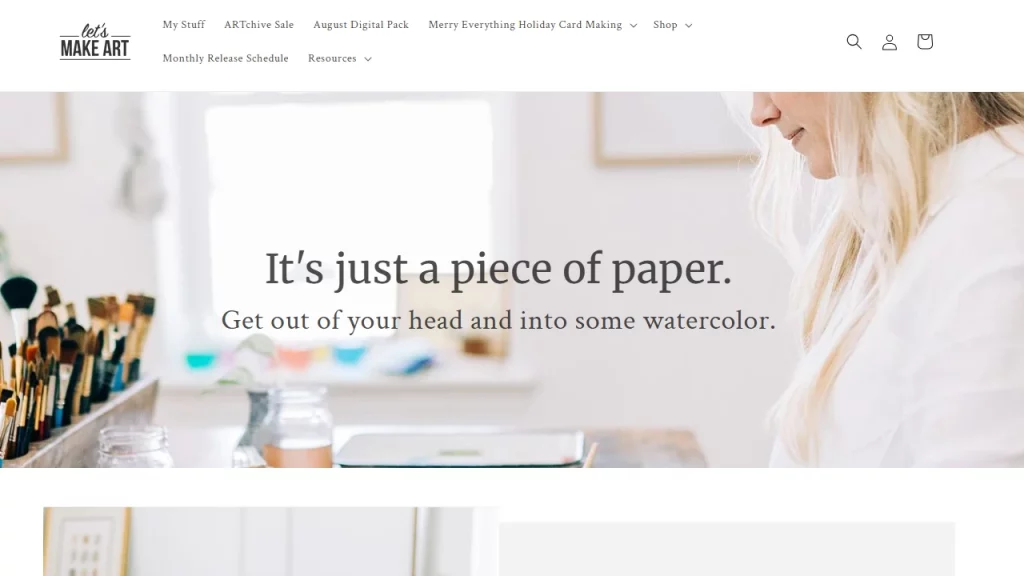 Homepage of Let's Make Art, a popular Shopify art store.