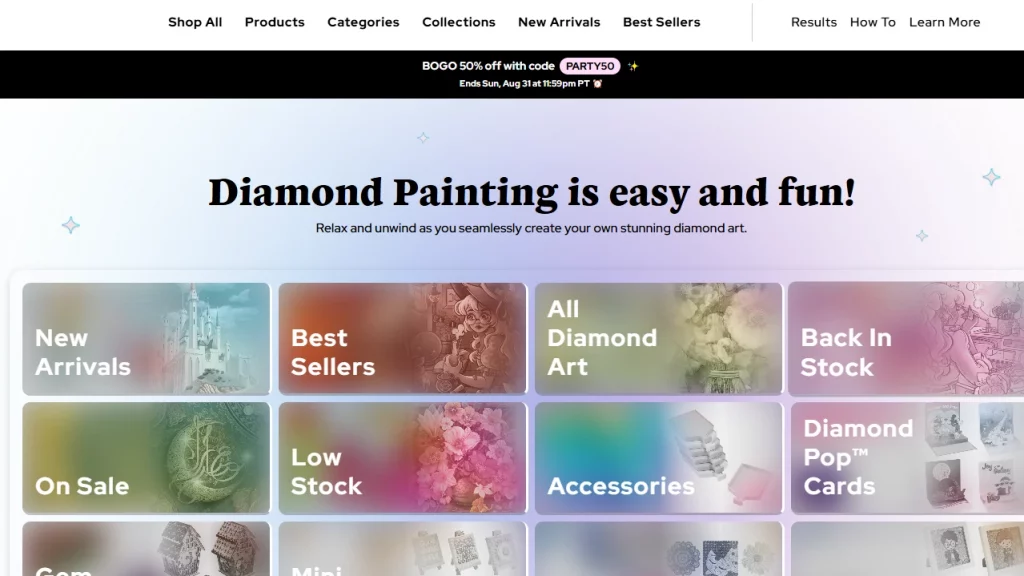 Diamond Art Club, one of the best Shopify art stores. 