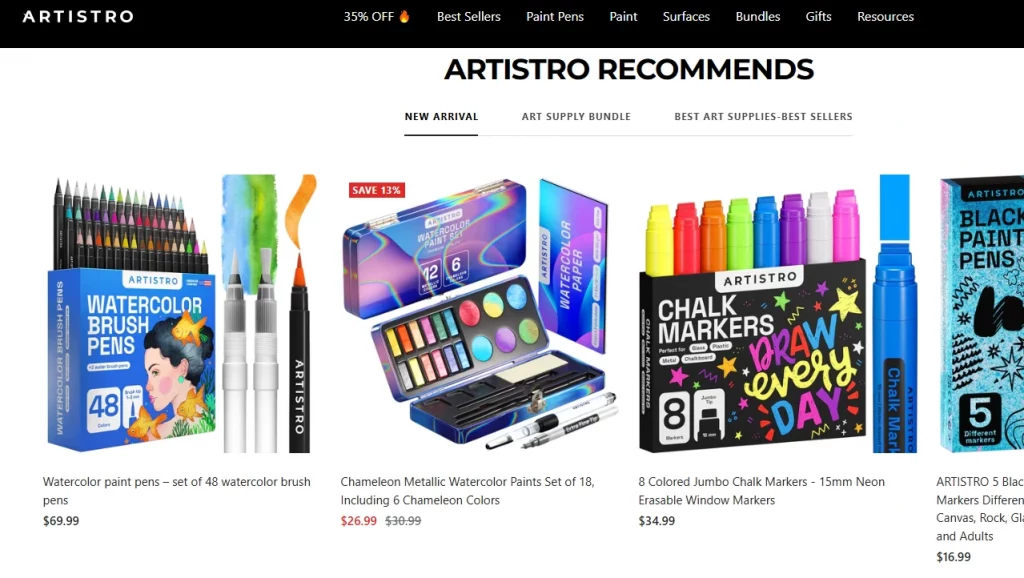 Homepage of Artistro, a popular Shopify art store.