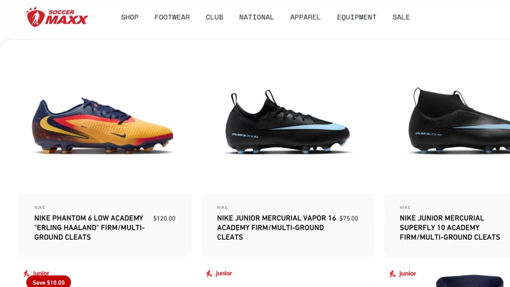 The Concept Shopify Theme is being used in Soccer Maxx. 