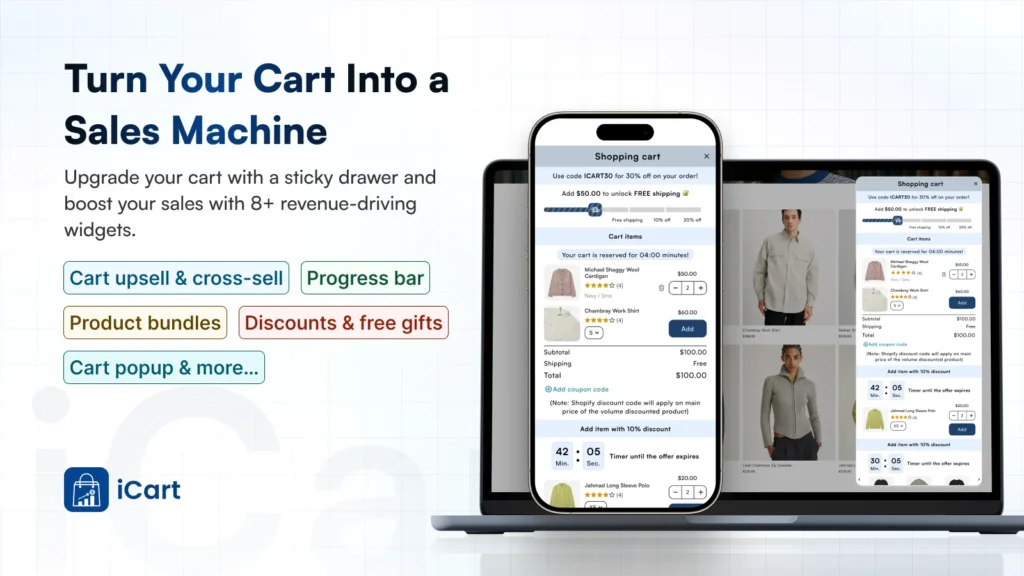 icart cart drawer cart upsell shopify app