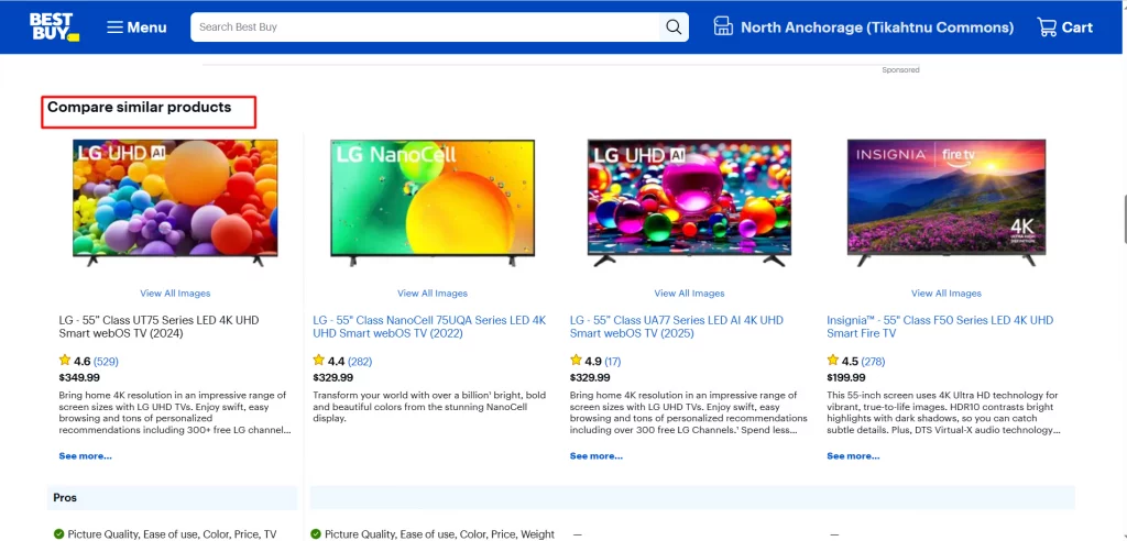 Compare similar product section to show upsell products