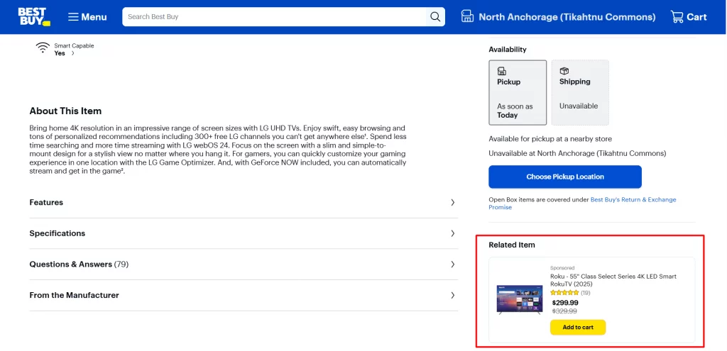 Related item section to show cross sell product