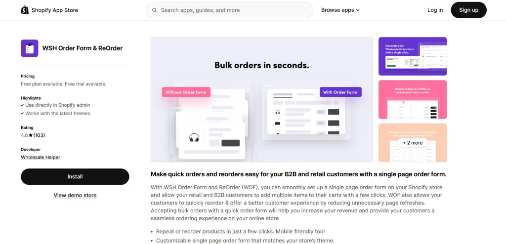 WSH Order Form & ReOrder