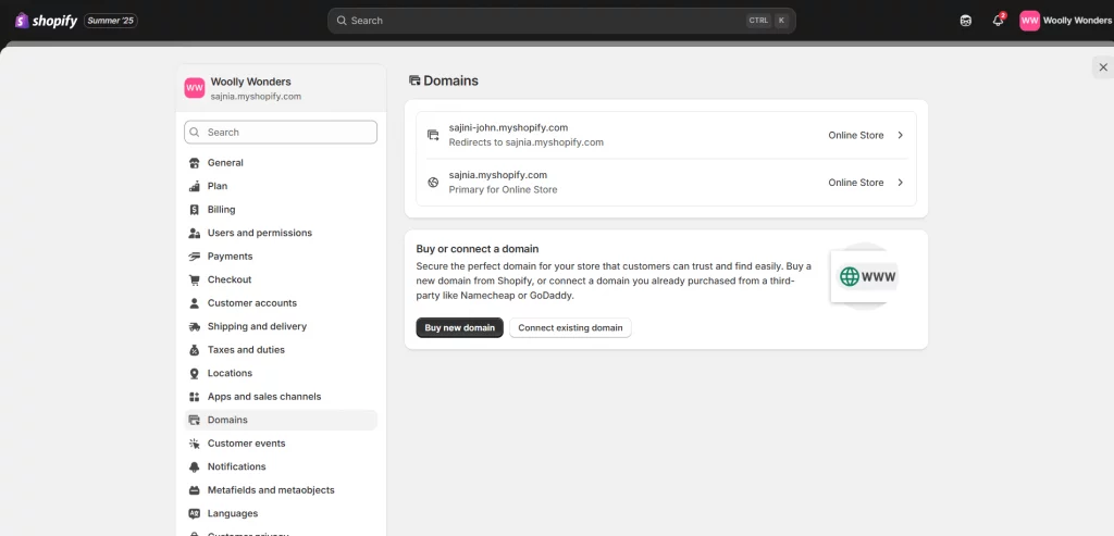 Shopify admin dashboard