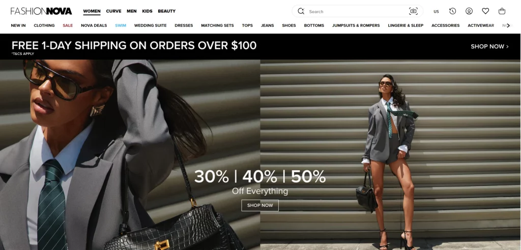 "FashionNova" Shopify clothing store
