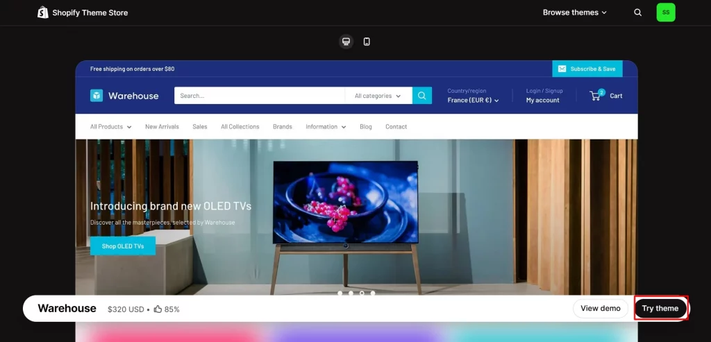Try theme to preview it on Shopify admin panel 
