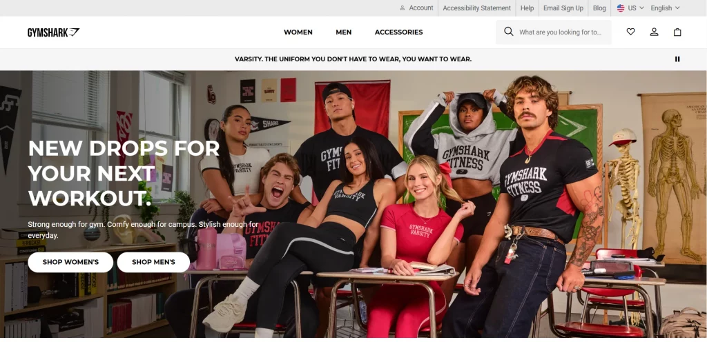 "Gymshark" Shopify clothing store"