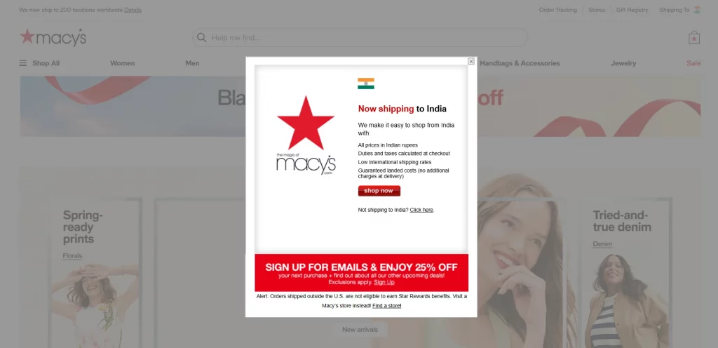 pop up to show discount by sign up emails