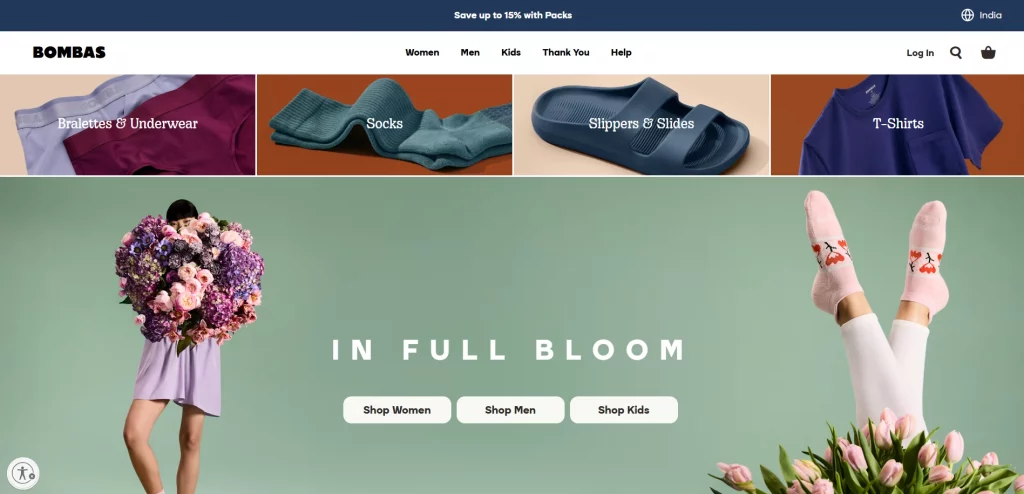 "Bombas" Shopify clothing store