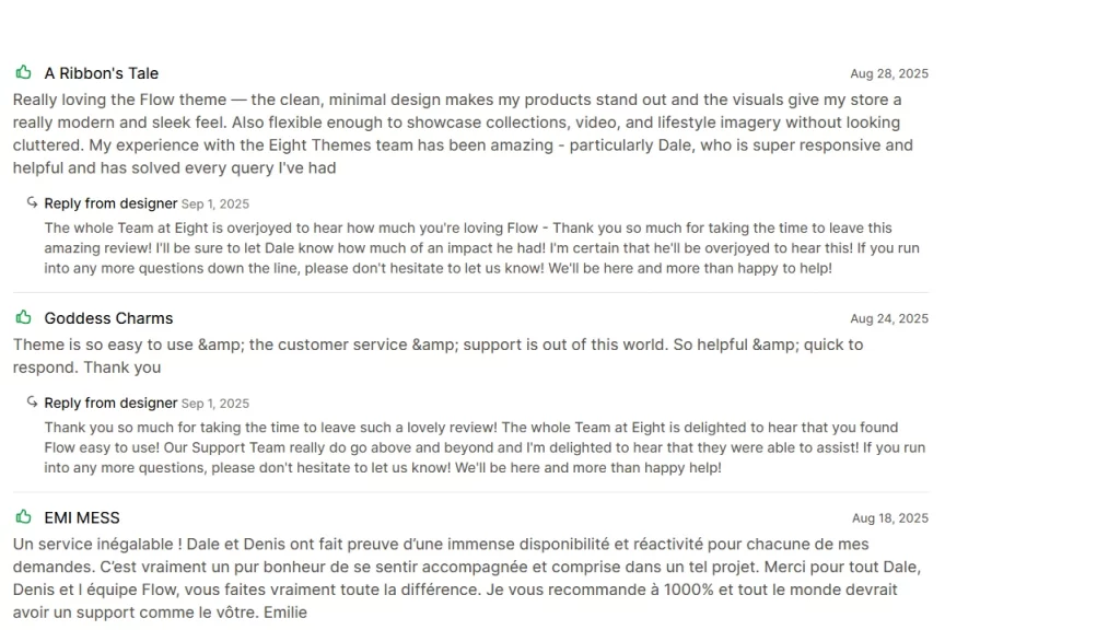 Rating and reviews of Flow Shopify theme.