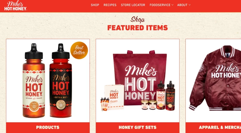 The Flow Shopify theme is used by Mike's Hot Honey. 