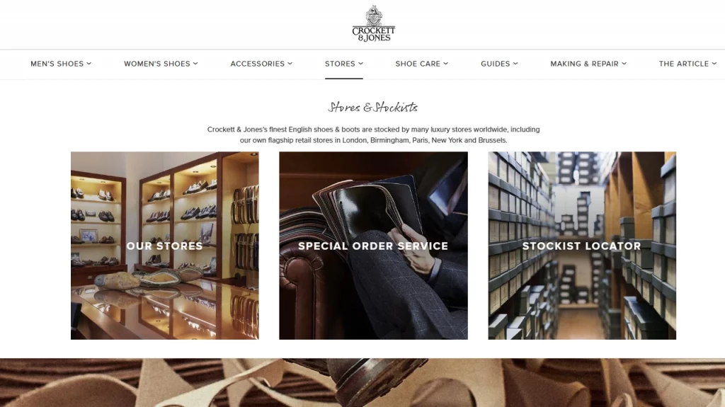 Crockett & Jones is using a mega menu on their store. 