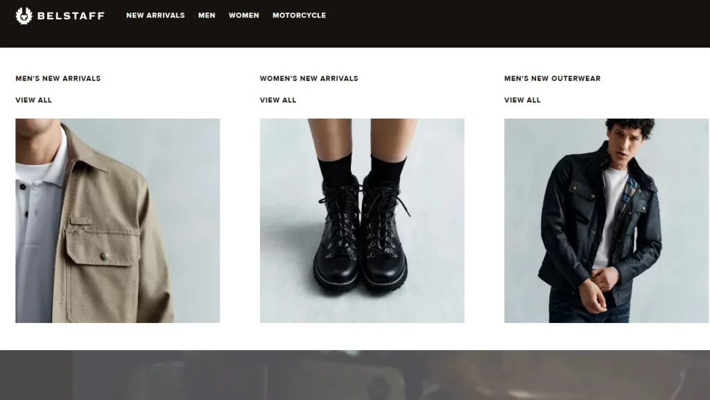 A mega menu as seen on Belstaff. 