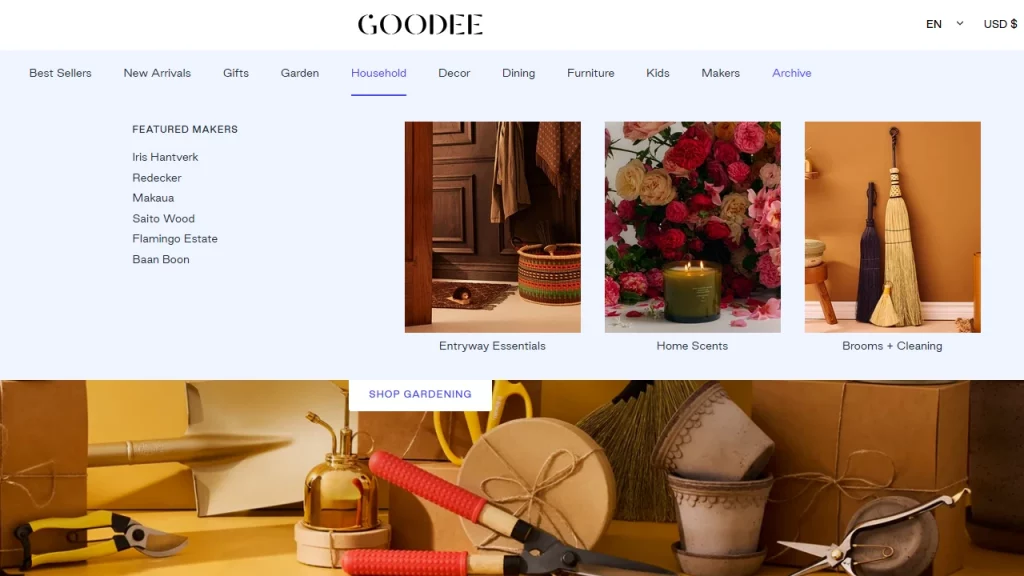 A mega menu as seen on Goodee. 