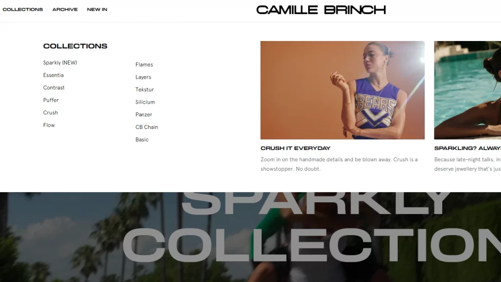 Camille Brinch is using a mega menu on their store. 