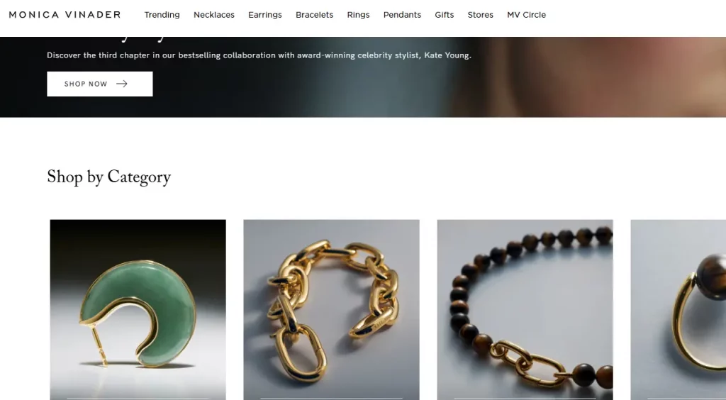 Monica Vinader, a jewelry store set up on Shopify. 